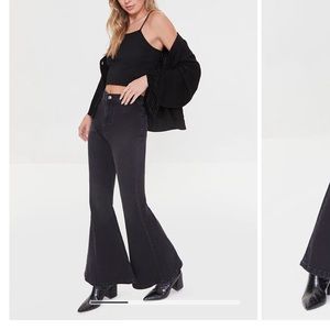 Forever 21 New Recycled Cotton Flare High-Rise Jeans Color Washed Black